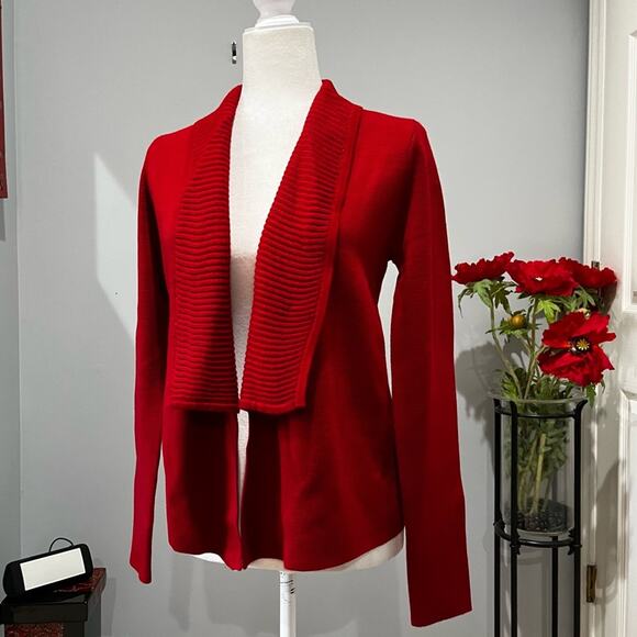 NEW Ann Taylor Loft Merino Wool Ribbed Shawl Collar Cardigan Sweater Red XS NWT - Picture 2 of 14
